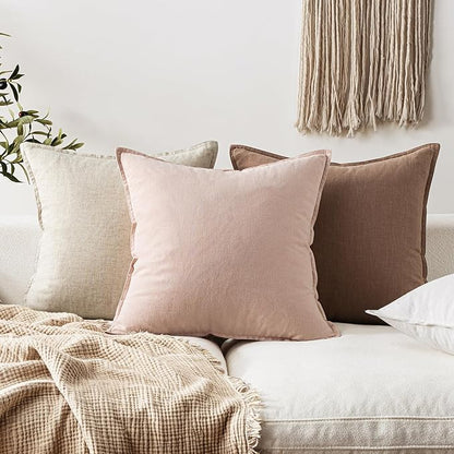EMEMA Throw Pillow Covers Decorative Linen Pillow Covers 22x22 Inch Pink Boho Farmhouse Neutral Couch Throw Pillows for Bed Pack of 2 Accent Pillowcase Modern Sofa Cushion Livingroom Home