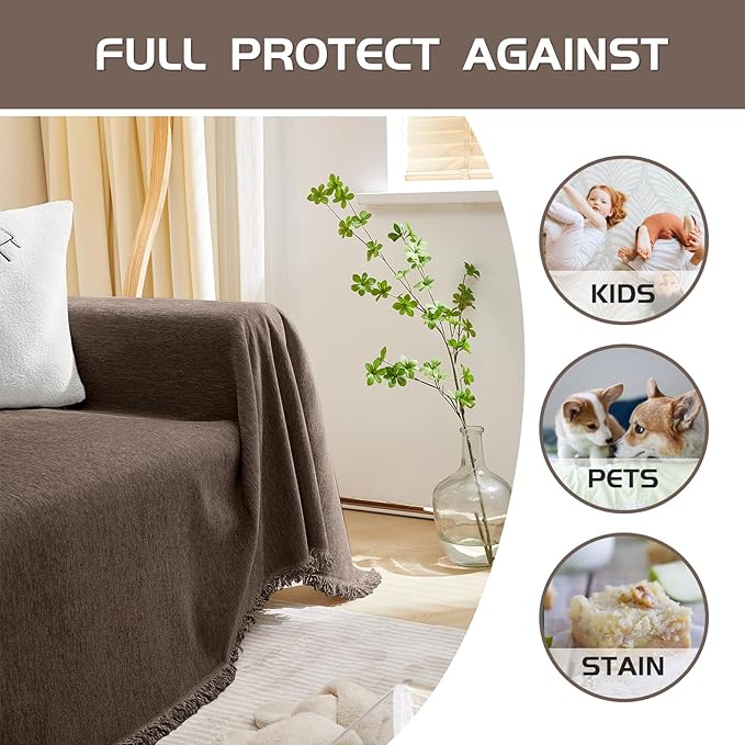 MEETSKY Couch Covers Sofa Slipcover Couch Protector Covers Universal Fit for Couch 2 Seat Thick Washable Modern Decor for Living Room, 91" x 118", Dark Chocolate
