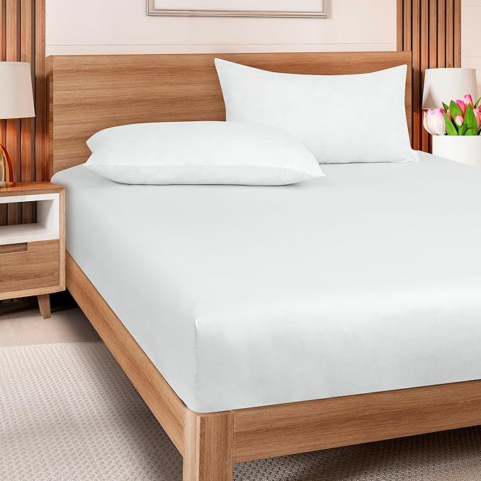 ROYALE LINENS 300 Thread Count 100% Long Staple Combed Cotton Fitted Sheet King - Super Soft Deep Pocket Bottom Sheet - Fitted Sheets Only - Elastic Sheets (King, White)