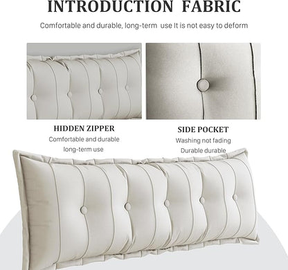 Large Bolster Reading Pillow King Backrest Positioning Support Pillow Daybed Cushion Headboard Pillows for Bed Bunk Sofa with Removable Cover, White, 76x3x20 Inch
