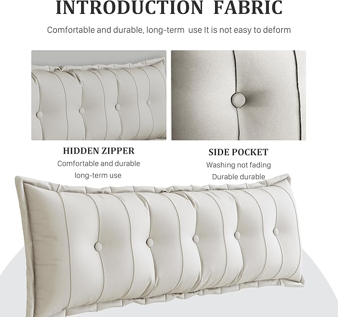 Large Bolster Reading Pillow Full Backrest Positioning Support Pillow Daybed Cushion Headboard Pillows for Bed Bunk Sofa with Removable Cover, White, 54x3x20 Inch