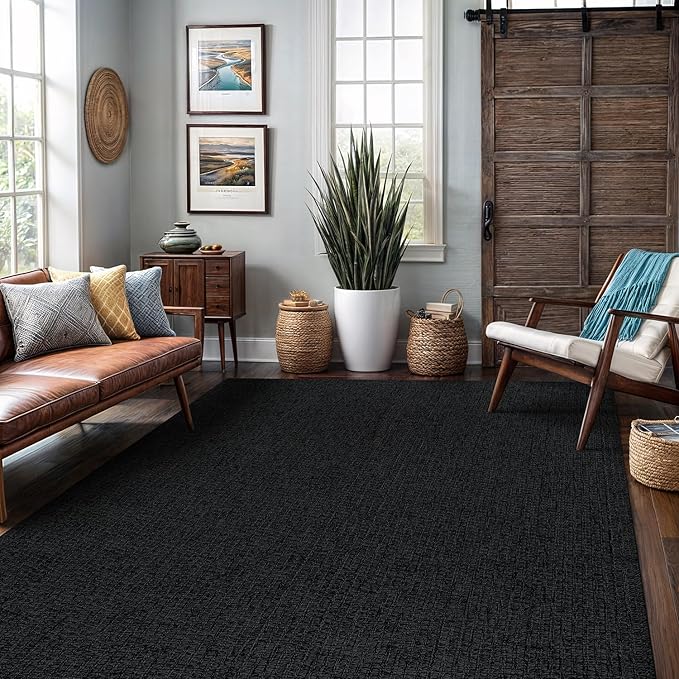 Easy Jute Rug 4x6 Indoor Outdoor Natural Rugs Solid Fiber Rug Woven Area Rug Boho Easy Clean Inside Carpet for Living Room Bedroom Dining Room Hallway or Outdoor Patio Porch (4 X 6 Dark Grey)
