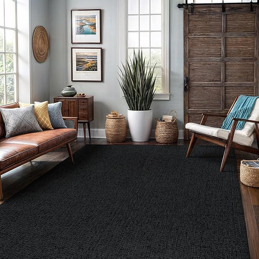 Easy Jute Rug 9x12 Indoor Outdoor Natural Rugs Solid Fiber Rug Woven Area Rug Boho Easy Clean Inside Carpet for Living Room Bedroom Dining Room Hallway or Outdoor Patio Porch (9 X 12 Dark Grey)