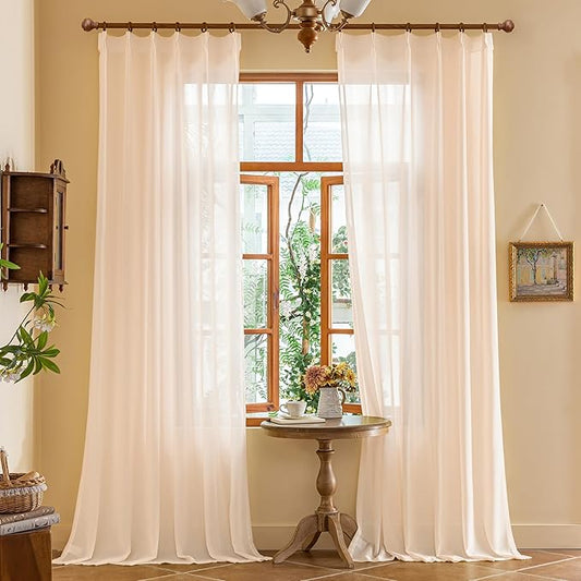 MAIHER 102 Inches Long Pinch Pleat Sheer Curtains 8.5ft for Sliding Door Airy Lightweight Light Filtering Pleated Drapes with Adjustable Hooks for Living Room, Soft Pink, 42" W x 102" L, 2 Panels