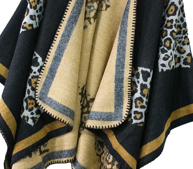 Women's Vintage Pattern Open Front Poncho Cape Shawl Winter Shawl Wraps