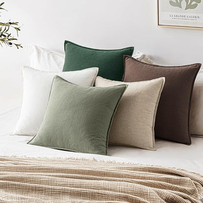 EMEMA Throw Pillow Covers Decorative Linen Pillow Covers 26x26 Inch Light Olive Green Boho Farmhouse Neutral Couch Throw Pillows for Bed Pack of 2 Accent Pillowcase Modern Sofa Cushion Livingroom Home