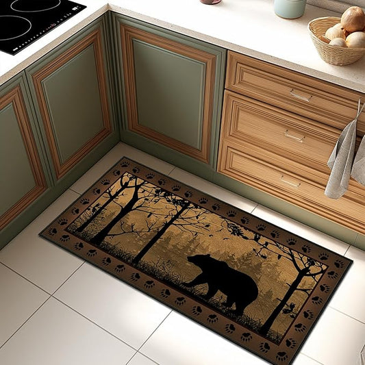 Vintage Runner Rug 2x4 Rugs for Entryway,Bear Country Cabin Wildlife Kitchen Rug Washable Indoor Door Mat Non Slip Accent Throw Rugs Rustic Area Carpet Runners for Hallway,Bedroom,Laundry Floor Carpet