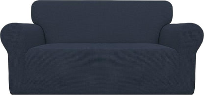 Easy-Going Stretch Oversized Loveseat Slipcover 1-Piece Sofa Cover Furniture Protector Couch Soft with Elastic Bottom for Kids Polyester Spandex Jacquard Fabric Small Checks Dark Blue