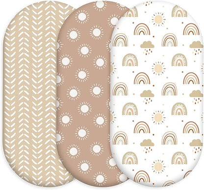 Baby Bassinet Sheets Girl Unisex - 3 Pack Safe Cradle Sheets Universal for Hourglass, Oval Rectangle Bassinet Mattresses (32" x 16") Cloud Rainbow