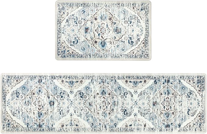 Ileading Anti Fatigue Kitchen Rugs Sets of 2 Cushioned Kitchen Mats for Floor Waterproof Kitchen Mat Set Non Slip Comfort Standing Mat for Kitchen, Office, Sink, Laundry