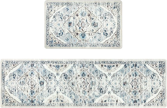 Ileading Anti Fatigue Kitchen Rugs Sets of 2 Cushioned Kitchen Mats for Floor Waterproof Kitchen Mat Set Non Slip Comfort Standing Mat for Kitchen, Office, Sink, Laundry
