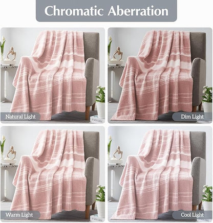 WRENGONGE Pink Twin Blanket, 60x80 Soft Cozy Microfiber Striped Twin Blankets for Couch, Sofa, Bed, Travel, Lightweight Fluffy Warm Plush Decorative Blankets for Women, Men,Kids Gift