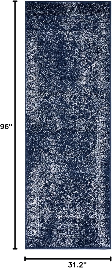 SAFAVIEH Adirondack Collection Runner Rug - 2'6" x 8', Navy & Ivory, Distressed Vintage Floral Design, Non-Shedding & Easy to Clean, Ideal for Hallway, Foyer, Entryway, Bedroom (ADR109N)