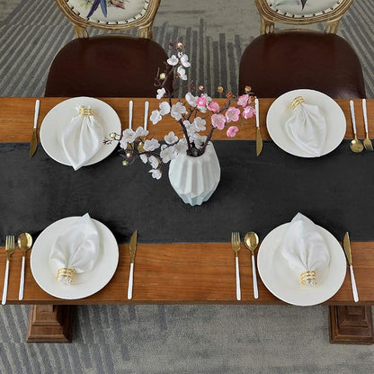 BALCONY & FALCON Velvet Table Runner 14"x71" Black Luxury Machine Washable Farmhouse Vintage Runner for Table Dining, Party, Wedding, Birthday, Easter, Thanksgiving & Christmas & Home Décor