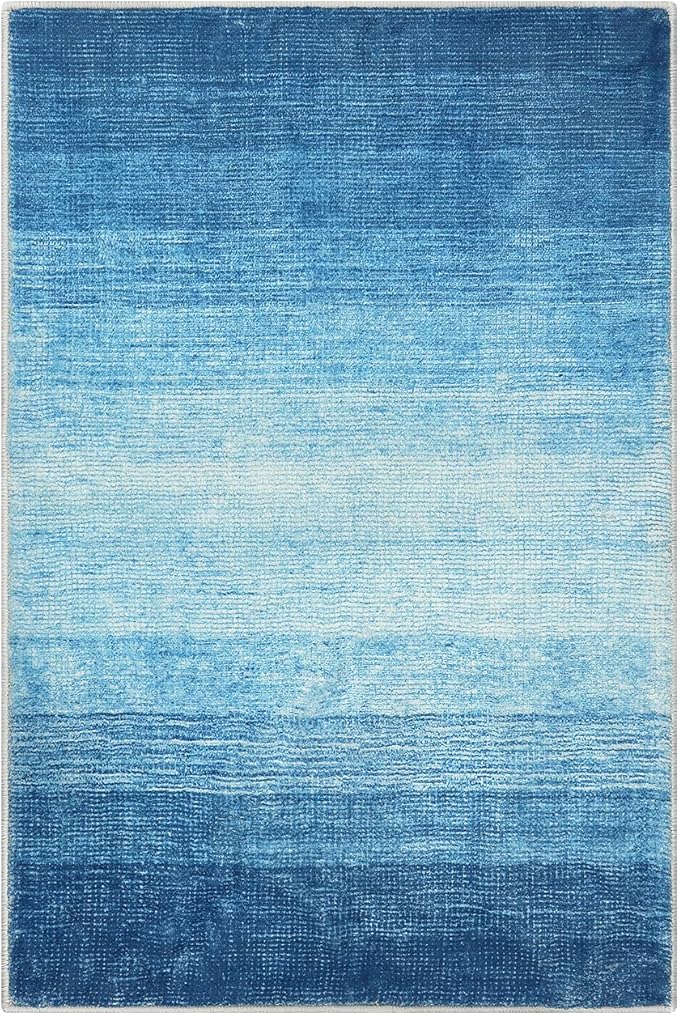 Wonnitar Modern Ombre Small 2x3 Rug for Entryway, Blue Washable Bathroom Soft Throw Mats, Non-Slip Abstract Gradient Area Rug 2x3 Front Door Mat for Indoor Entryway Bedroom Kitchen (Blue, 2'x3')