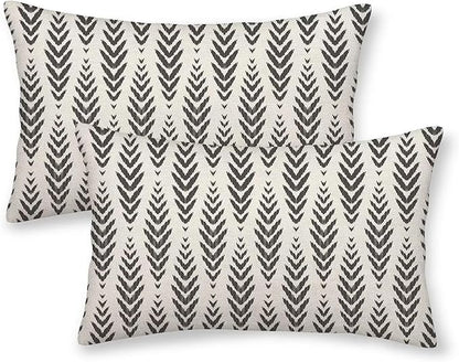 Boho Pillow Covers 12 x 20 Inch Pack of 2, Black and White Bohemian Ethnic Herringbone Pattern Decorative Throw Pillow Covers Vintage Linen Farmhouse Outdoor Pillowcase for Bedroom Home Sofa Decor