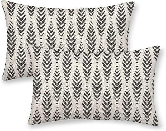 Boho Pillow Covers 12 x 20 Inch Pack of 2, Black and White Bohemian Ethnic Herringbone Pattern Decorative Throw Pillow Covers Vintage Linen Farmhouse Outdoor Pillowcase for Bedroom Home Sofa Decor