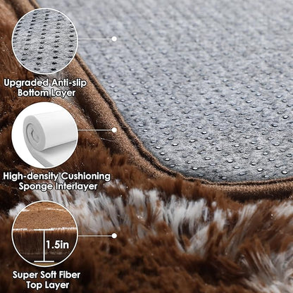 ONASAR 6x9 Area Rugs for Living Room Bedroom, Washable Large Fluffy Brown and White Throw Rug, Geometric Soft Plush Shaggy Fuzzy Floor Carpet for Nursery Kids Girls Boys Teen Dorm Home Office Decor