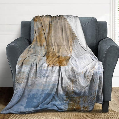 Abstract Gradient Blanket, Modern Fashion Art Blue Brown Painting Strokes Pattern Soft Warm Cozy Plush Flannel Covers for Livingroom Bedroom Couch Chair Camping Travel Home Decor Tapestry 40x50in