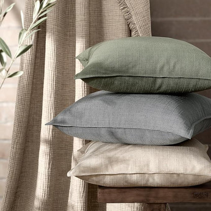 MIULEE Decorative Pillow Covers 22x22, 2 Pack Boho Farmhouse Neutral Throw Pillows for Couch, Thick Textured Modern Linen Cushion Cases Sofa Bed Living Room Home Decor, Olive Green