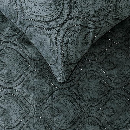 The HomeCentric King/Queen/Twin Gray Decorative Full 68"x18" Bed Runner with One Pillow Cover, Damask, Victorian & Bead Embroidery Bed Scarf on Suede Fabric - Beatrice