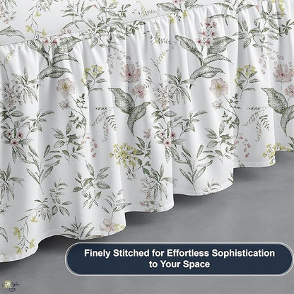 Cottington Lane Ruffled Bed Skirt Full Size with Split Corner, Brushed Microfiber Hotel Quality Dust Ruffle, 21 Inch Drop Gathered Bedskirt, Soft, Stylish, Shrink & Fade Resistant, Morning Petals