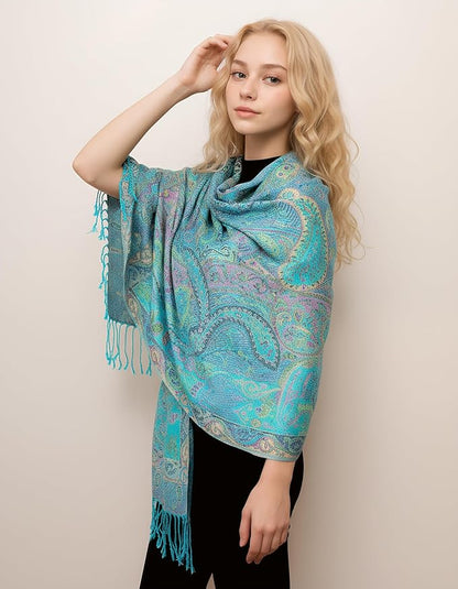 Achillea Big Paisley Pashmina Shawl Wrap for Women – Elegant Scarf for Weddings, Evening Dresses, Festivals & Daily Wear