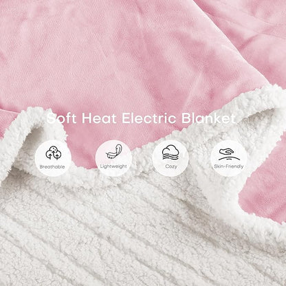 Electric Heated Blanket Full Size 72"x84" - Dual-Sided with Microplush & Sherpa Fabric, 4 Heat Settings & 10 Hours Auto Off, Machine Washable - Pale Pink