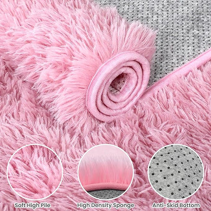 5x7 Area Rugs for Living Room Rug: Soft Fluffy Shag Light Pink Rugs for Bedroom, Non-Slip Large Fuzzy Plush Rug Indoor Floor Carpet for Nursery Kids Boys Girls Room, Dorms, Playroom, Modern Home Decor