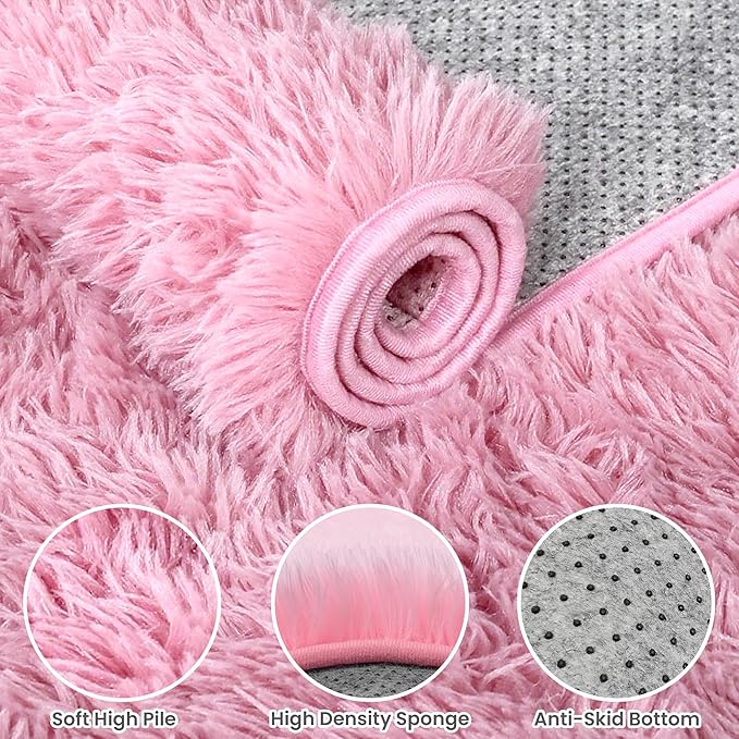 4x6 Area Rugs for Living Room Rug: Soft Fluffy Shag Light Pink Rugs for Bedroom, Non-Slip Large Fuzzy Plush Rug Indoor Floor Carpet for Nursery Kids Boys Girls Room, Dorms, Playroom, Modern Home Decor