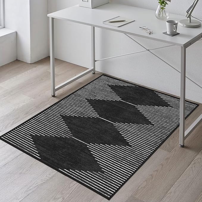 Office Chair Mat for Hardwood Floors, Durable 36"x55" Low-Pile Bohemian Stripe Desk Rug with Non-Slip Backing, Easy-Glide Computer Floor Protector for Rolling Chairs