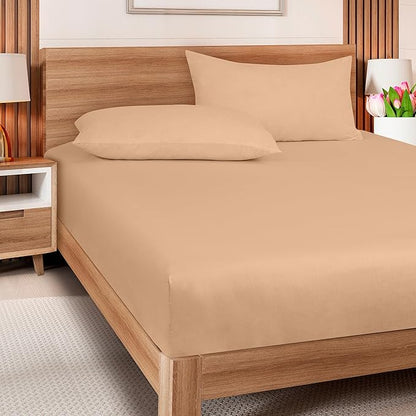 ROYALE LINENS 300 Thread Count 100% Long Staple Combed Cotton Fitted Sheet Twin - Super Soft Deep Pocket Bottom Sheet - Fitted Sheets Only - Elastic Sheets (Twin, Sand)
