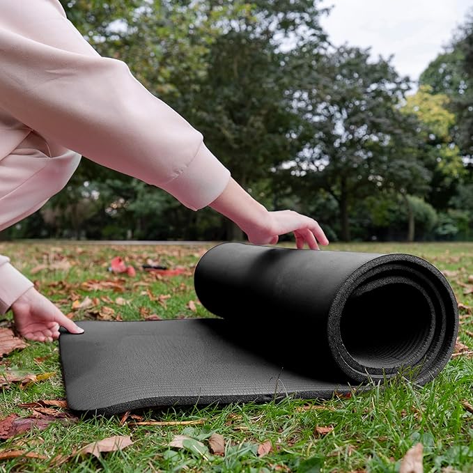 BalanceFrom GoCloud 71x24 Inches Extra Thick Yoga Mat 1-Inch High-Density Foam – Roll-Up Exercise Pad with Double-Sided Non-Slip Surface and Carrying Strap for Pilates and Home Workouts