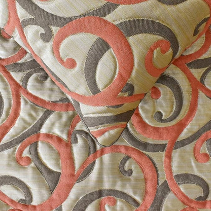 The HomeCentric King/Queen/Twin Orange Luxury Twin 53"x18" Bed Runner with Two Pillow Cover, Scroll, Jacquard & Quilted Bed Scarf on Jacquard Fabric - Scroll Cascade