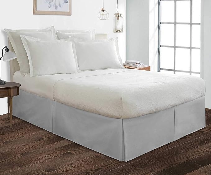 Bed Skirt - 100% Cotton 800 Thread Count Box Pleated Bed Skirt - Luxury Pleated Dust Ruffle, Hotel Quality Modern Bed Skirt, Easy Fit with 12 Inch Tailored Drop, Queen XL, Light Grey