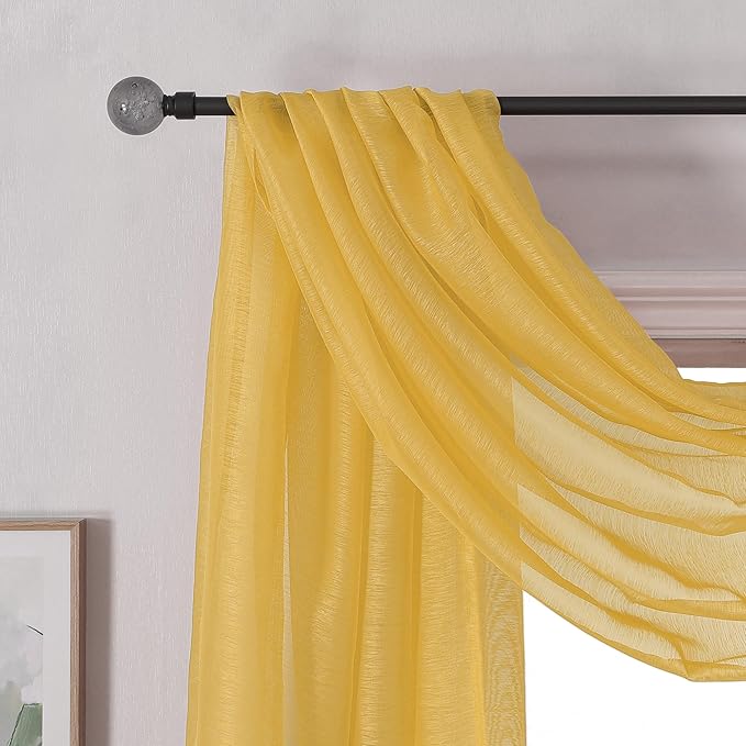 DONREN 216 Inches Long Window Scarf - Luxury Soft Semi Sheer Scarf Valance for Wedding (1 Panel, Amber Yellow)