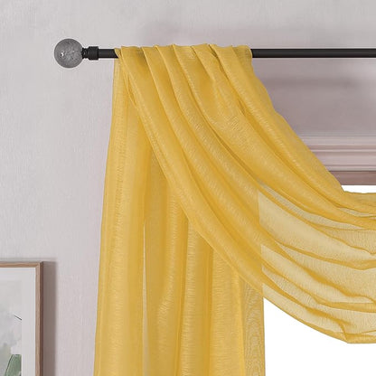 DONREN 216 Inches Long Window Scarf - Luxury Soft Semi Sheer Scarf Valance for Wedding (1 Panel, Amber Yellow)