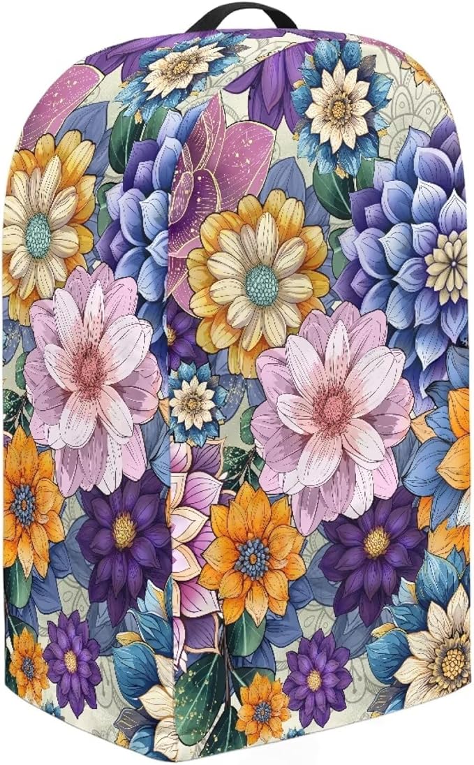 Boho Flower Bright Blossom Countertop Blender Cover Kitchen Appliance Dust Protection Cover Anti Fingerprint Easy to Clean Standard Countertop Blender Appliance, Machine Washable