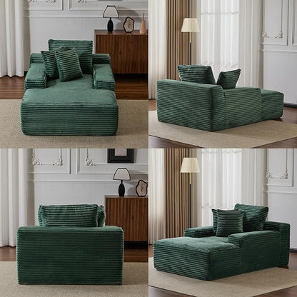 Chaise Lounge Chair Indoor, Oversized Comfy Fluffy Cloud Couch with Throw Pillows & Deep Seat, Modern Lounge Sleeper Couch with Armrests, Upholstered Sofa Bed Chair for Living Room, Green