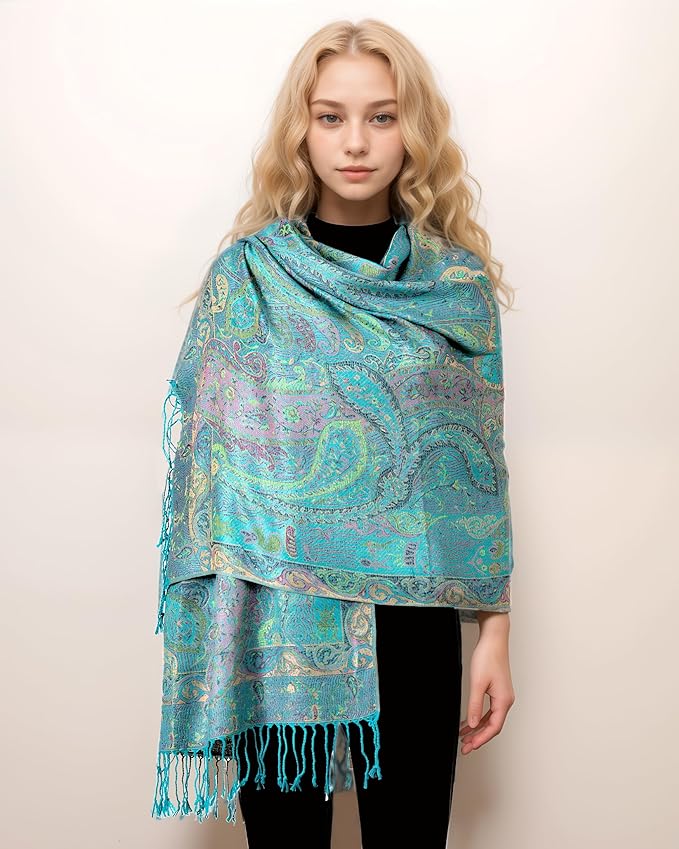 Achillea Big Paisley Pashmina Shawl Wrap for Women – Elegant Scarf for Weddings, Evening Dresses, Festivals & Daily Wear
