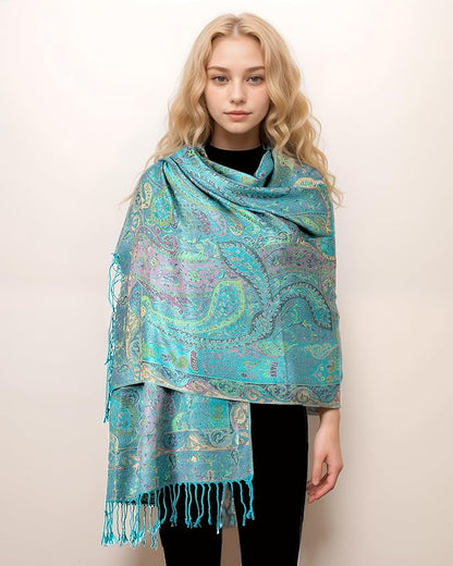 Achillea Big Paisley Pashmina Shawl Wrap for Women – Elegant Scarf for Weddings, Evening Dresses, Festivals & Daily Wear