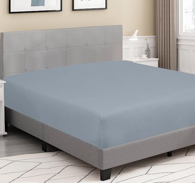 ROYALE LINENS 300 Thread Count 100% Long Staple Combed Cotton Fitted Sheet California King - Super Soft Deep Pocket Bottom Sheet - Fitted Sheets Only - Elastic Sheets (Cal King, Lake Blue)