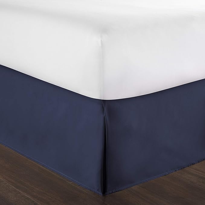 Bed Skirt - 100% Cotton 800 Thread Count Box Pleated Bed Skirt - Luxury Pleated Dust Ruffle, Hotel Quality Modern Bed Skirt, Easy Fit with 12 Inch Tailored Drop, Twin XXL, Navy Blue