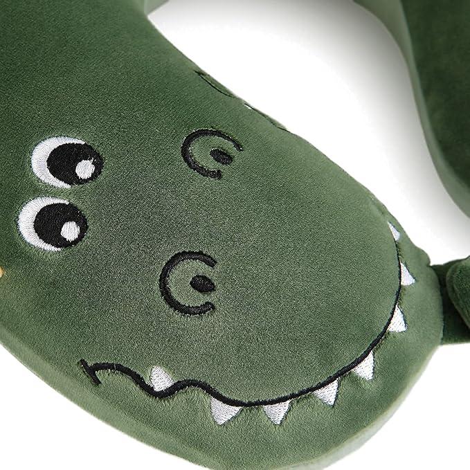 Niuniu Daddy Crocodile Kids Neck Pillow for Traveling, 100% Memory Foam Travel Pillow, Airplane Travel, Road Trip Essentials for Children Neck Support, Stop Head from Falling Forward to Sleep