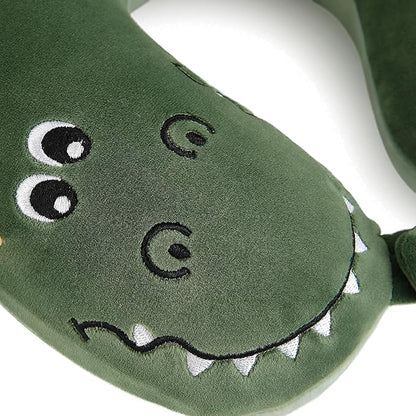 Niuniu Daddy Crocodile Kids Neck Pillow for Traveling, 100% Memory Foam Travel Pillow, Airplane Travel, Road Trip Essentials for Children Neck Support, Stop Head from Falling Forward to Sleep