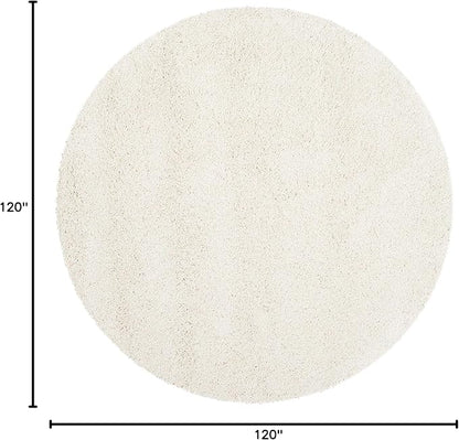 SAFAVIEH Milan Shag Collection Area Rug - 10' Round, Ivory, Solid Design, Non-Shedding & Easy Care, 2-inch Thick Ideal for High Traffic Areas in Living Room, Bedroom (SG180-1212)