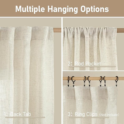 LAMIT Light Filtering Linen Curtains 84 inches Long for Bedroom, Cream Ivory Linen Textured Semi Sheer Back Tab and Rod Pocket Natural Boho Drapes for Living Room, 2 Panels, 42 x 84 Inch