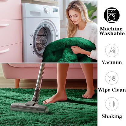 ONASAR Dark Green Area Rugs for Living Room Bedroom, 5x8 Fluffy Shaggy Large Rug, Indoor Washable Ultra Soft Plush Floor Carpets for Kids Boys Girls Teen Dorm Nursery Playroom Home Decor Aesthetic