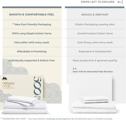 Mayfair Linen 100% Cotton Printed Bed Sheets Twin Size Set - 500 Thread Count Cotton Twin XL Sheets for Dorm Room, 3 PC Set (Pinstripe Light Grey), Soft, Cooling, Sateen Weave 16" Deep Pocket Bedsheet