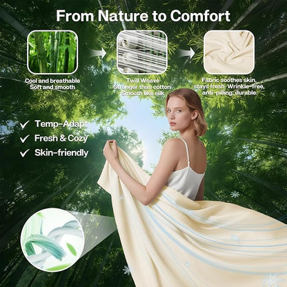 MR&HM California King Fitted Sheet, Ultra-Soft Rayon Derived from Bamboo & Polyester Blend, Silky & Breathable, 15" Deep Pocket with Elastic Straps, Cooling Fitted Sheet for Hot Sleepers, Cream